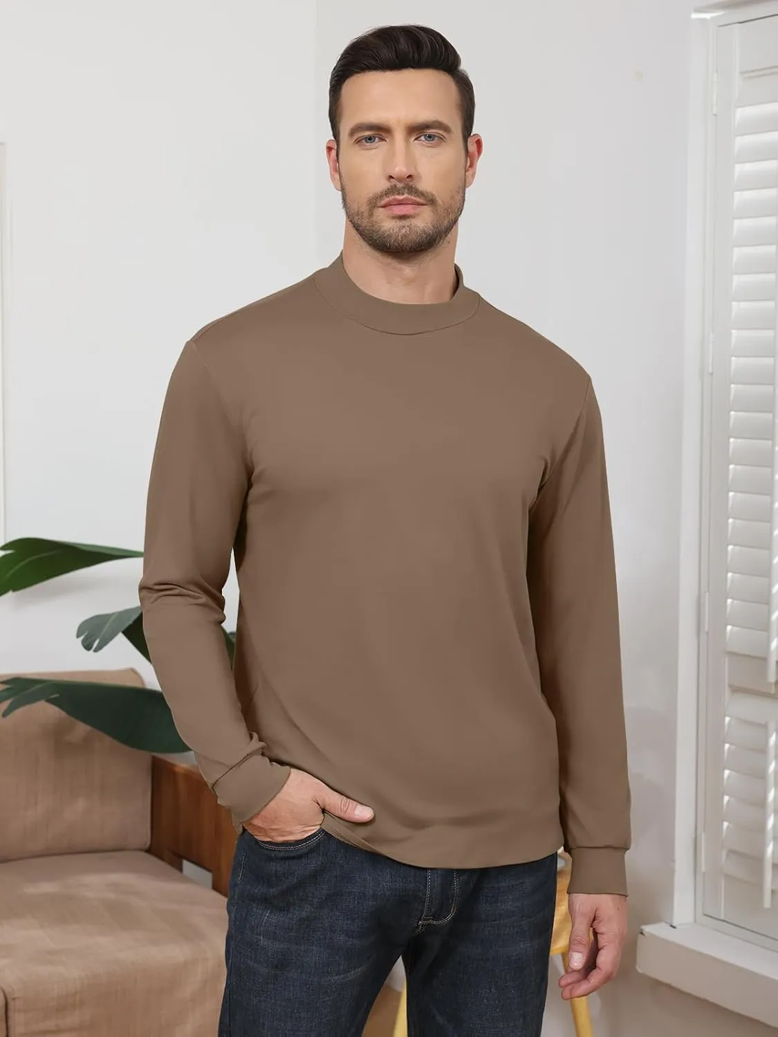Angbater Mens Mock Turtleneck Long Sleeve Shirts Thermal Underwear Turtle Neck Undershirt Pullover T Shirt
