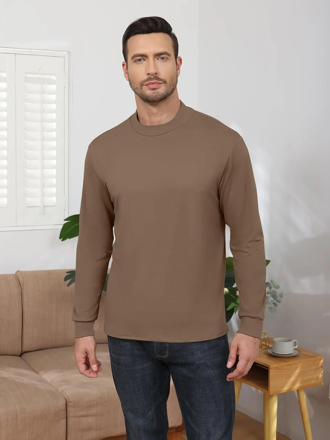 Angbater Mens Mock Turtleneck Long Sleeve Shirts Thermal Underwear Turtle Neck Undershirt Pullover T Shirt