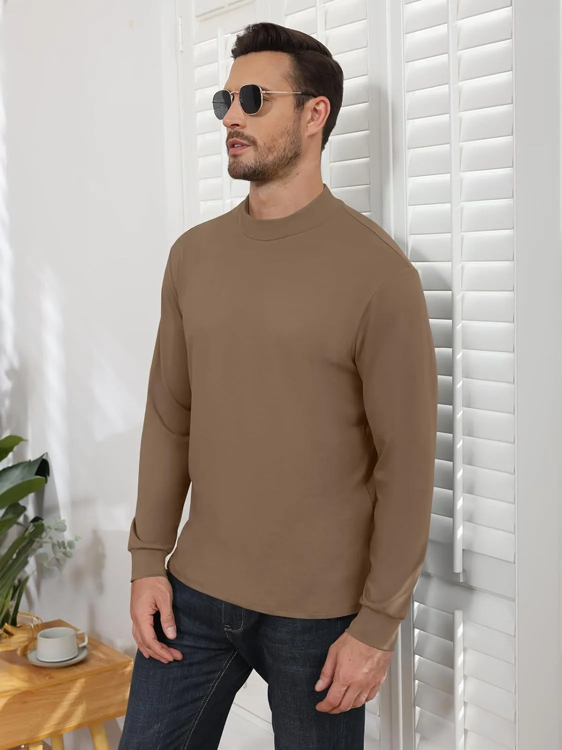 Angbater Mens Mock Turtleneck Long Sleeve Shirts Thermal Underwear Turtle Neck Undershirt Pullover T Shirt