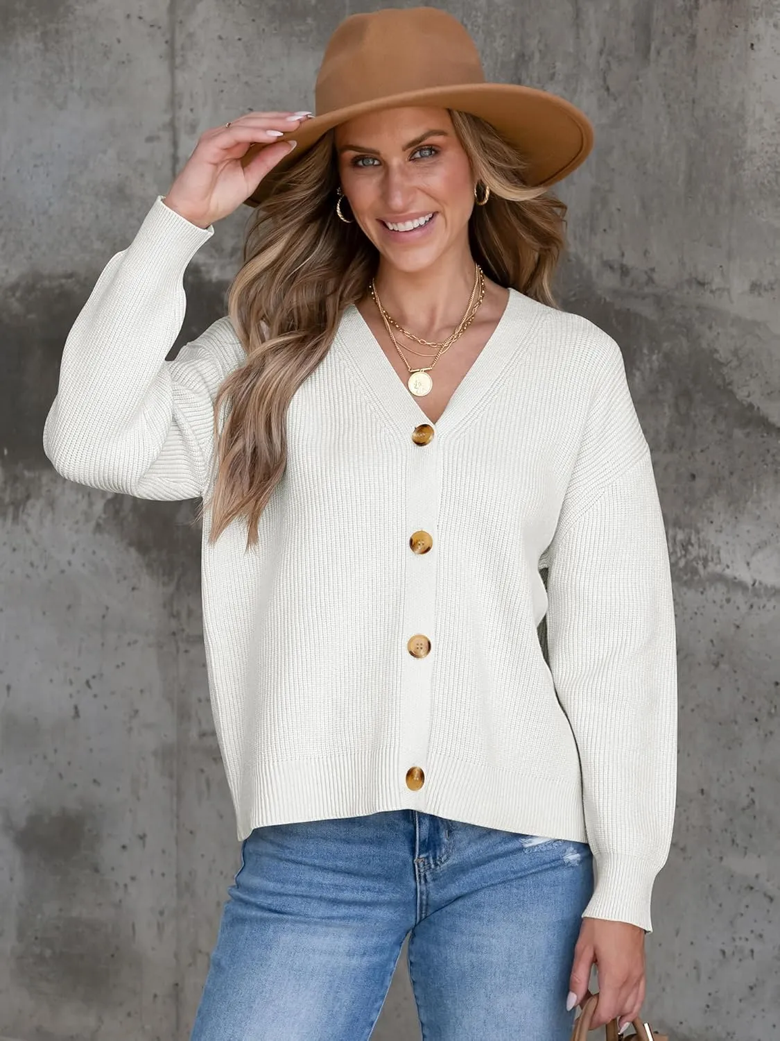ANRABESS Women Cardigan Sweaters 2024 Fall Oversized Button Open Front Knit Lightweight Cardigans Fall Outfits Outerwear