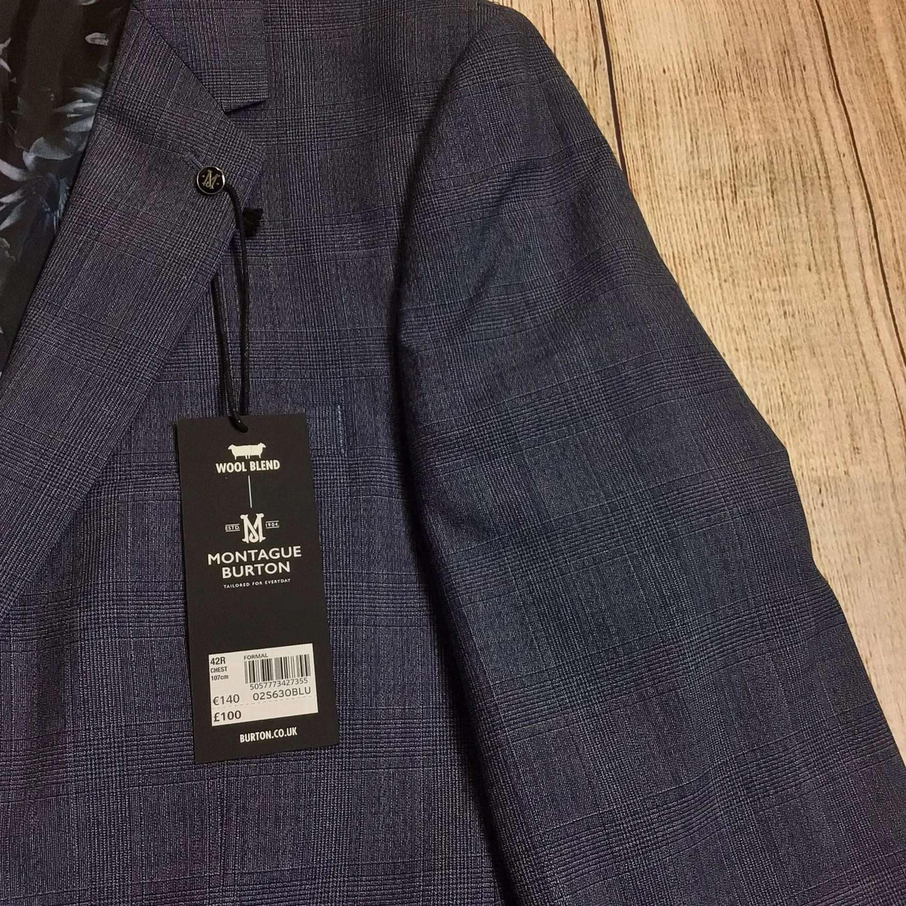 BNWT Montague Burton Blue Wool Blend Blazer Jacket Size 42R