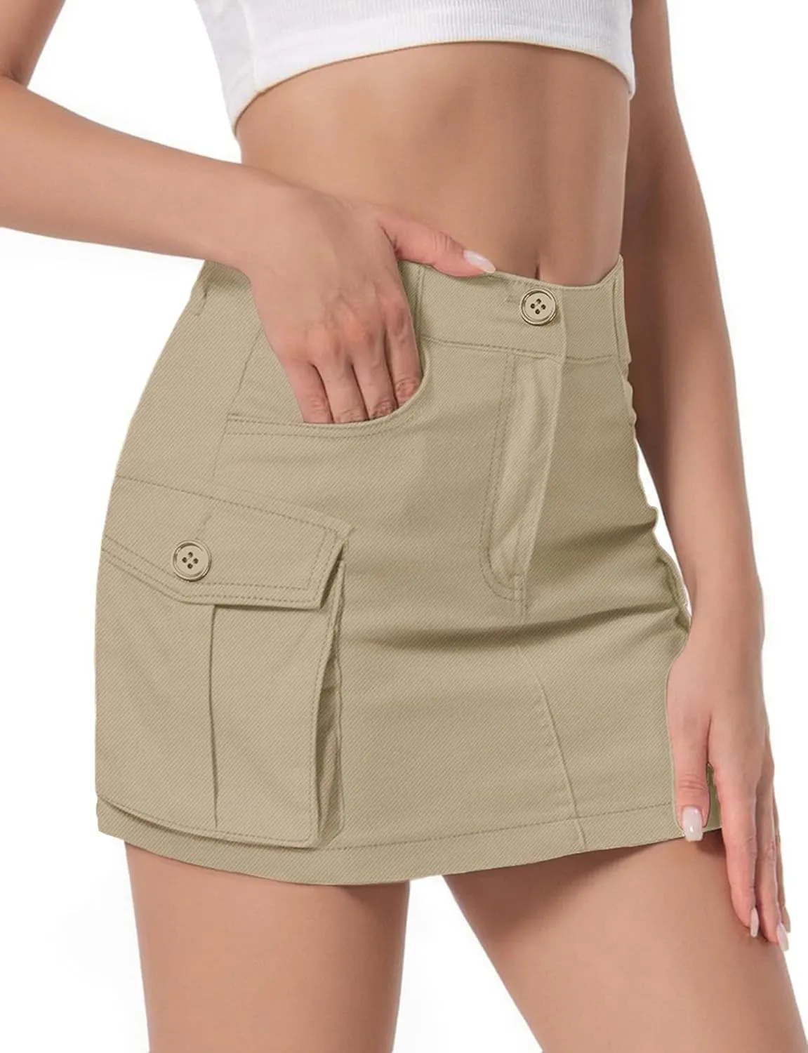 Buauty Women Denim Cargo Skirt Y2K, Mini Low Waist Jean Shirts Bodycon Flap Pockets 2024 Trendy Short