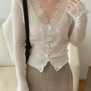 Colorfaith New Korean Fashion Vintage V-Neck Lace Cardigan