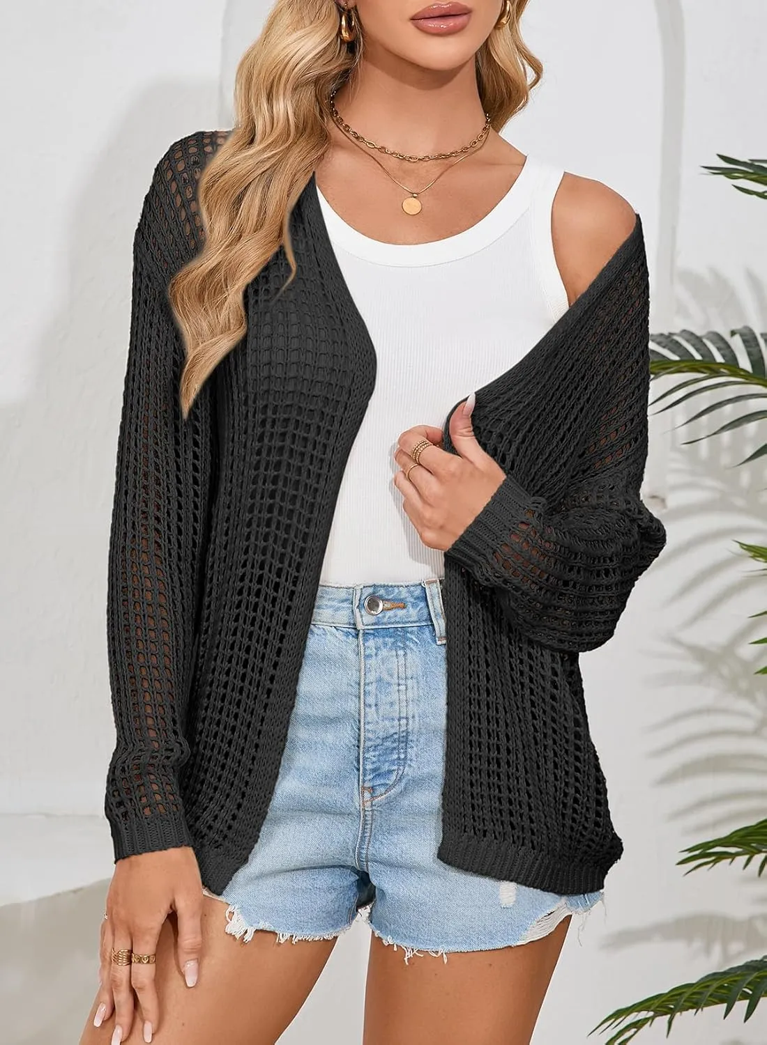 Dokotoo Womens Crochet Cardigan Sweater Boho Cover-ups Oversized Open Front Tunic Summer Outwear