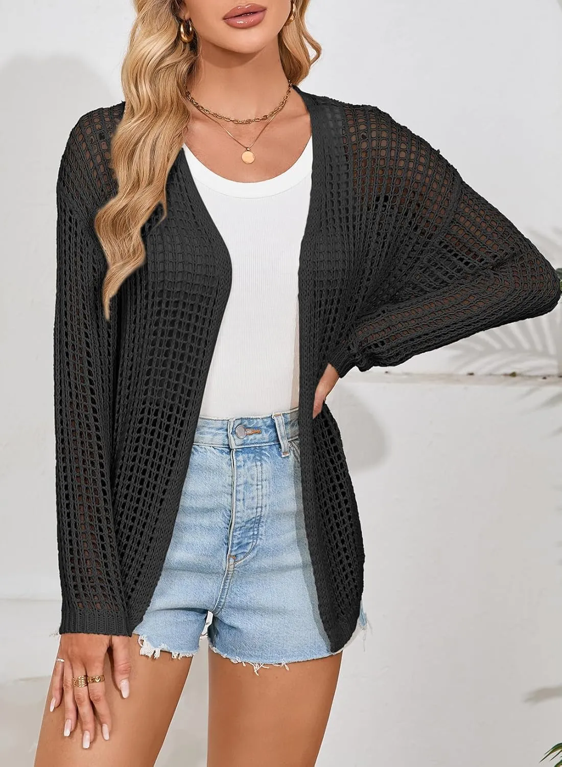 Dokotoo Womens Crochet Cardigan Sweater Boho Cover-ups Oversized Open Front Tunic Summer Outwear