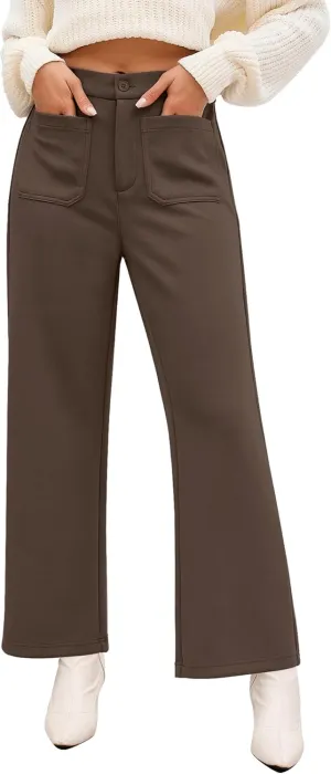 GRAPENT Wide Leg Pants Woman High Waisted Business Casual Elastic Waist Cropped Trouser Pockets Stretch Fall Knit Pants