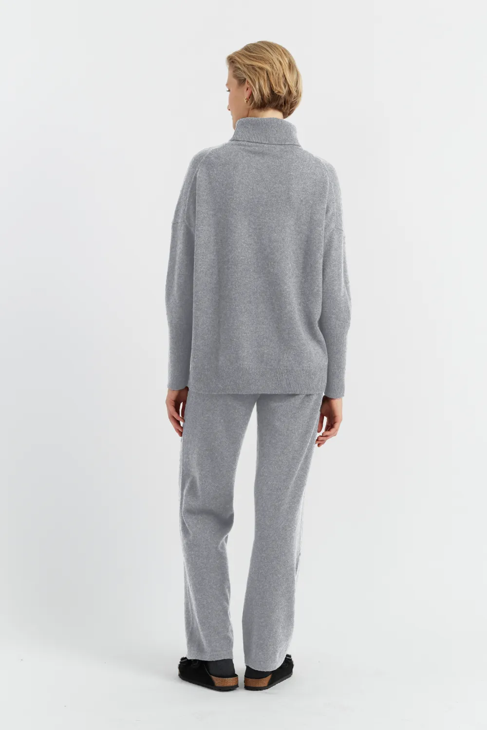 Grey Cashmere Wide-Leg Pants