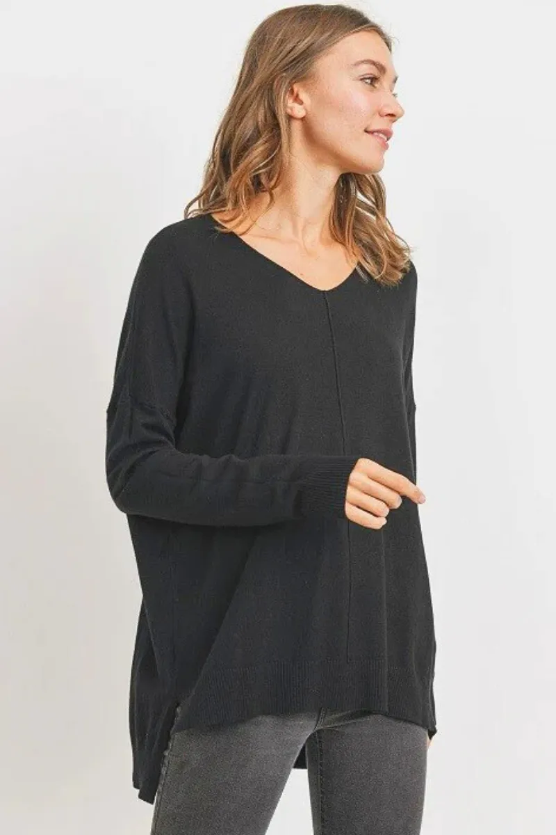High-Low V-Neck Soft Knit Sweater Top
