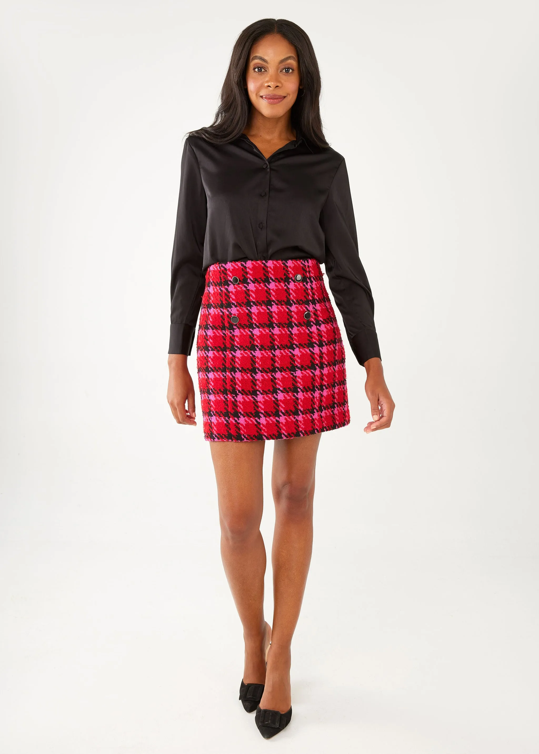 Jessica Skirt Red Multi Houndstooth