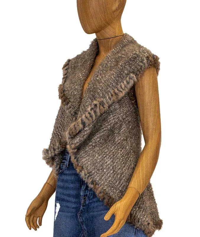 Knit Vest with Rabbit Fur Trim