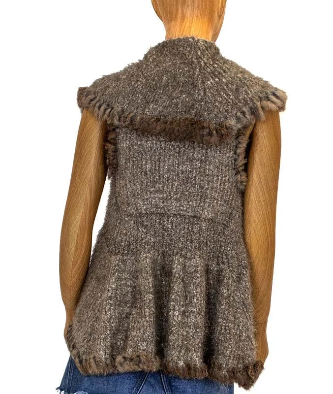 Knit Vest with Rabbit Fur Trim