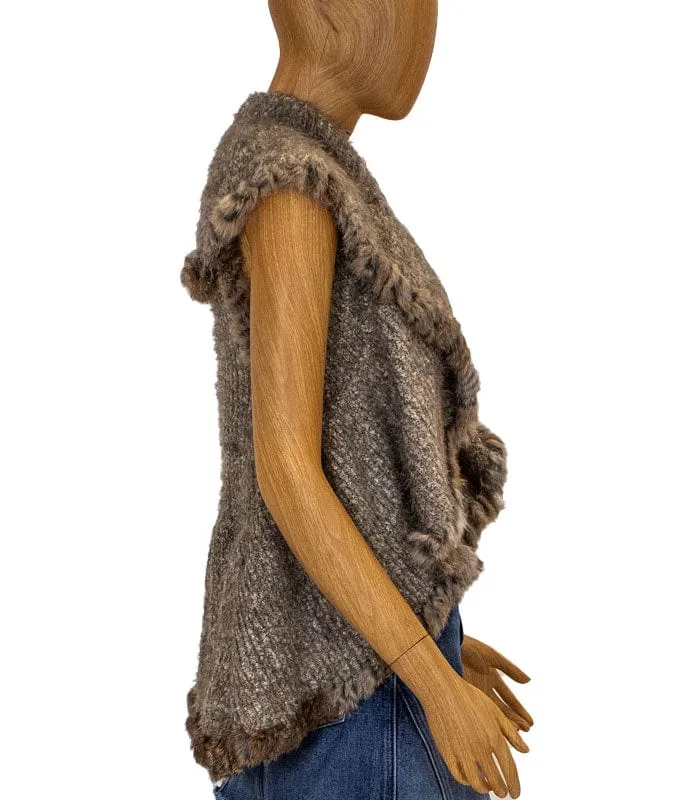 Knit Vest with Rabbit Fur Trim