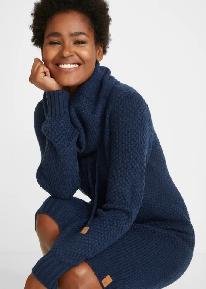 Knitted dress with shawl collar Bpc Bonprix Collection, blue