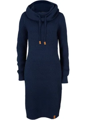 Knitted dress with shawl collar Bpc Bonprix Collection, blue