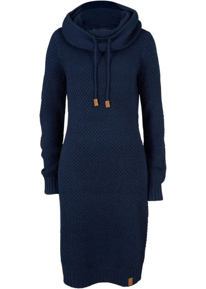 Knitted dress with shawl collar Bpc Bonprix Collection, blue