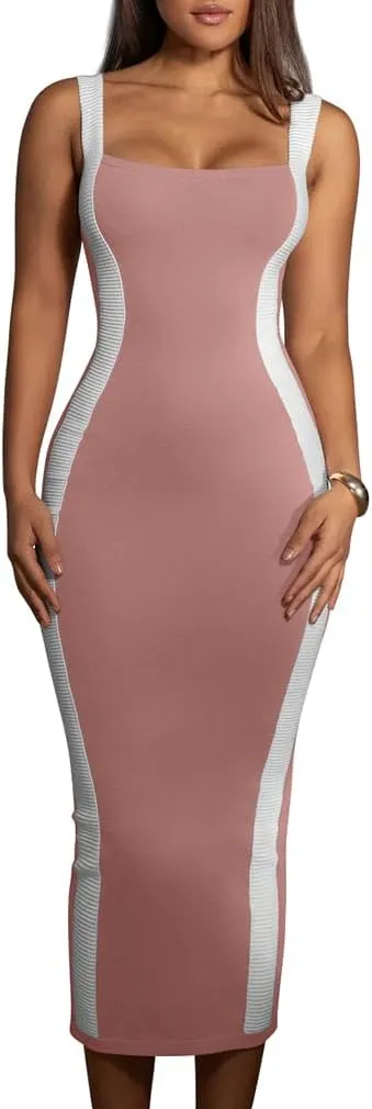 LAGSHIAN Women's Elegant Summer Casual Dresses Sleeveless Bodycon Knitted Long Tank Dress