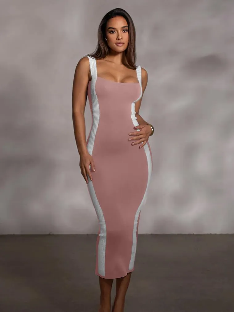 LAGSHIAN Women's Elegant Summer Casual Dresses Sleeveless Bodycon Knitted Long Tank Dress