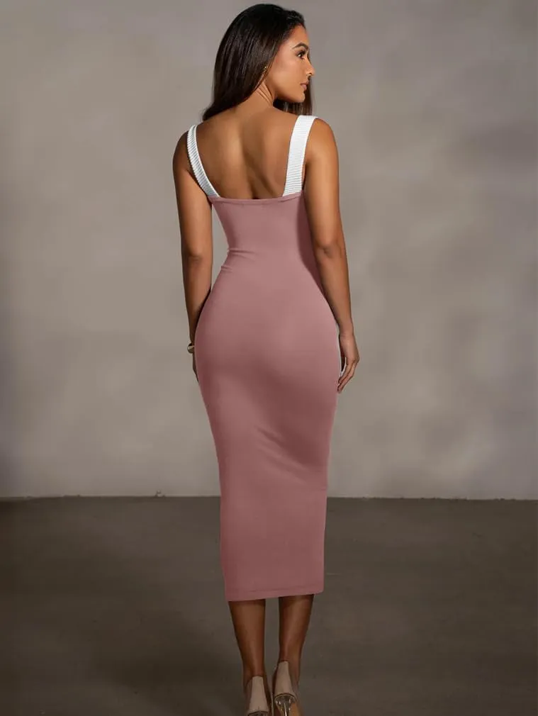 LAGSHIAN Women's Elegant Summer Casual Dresses Sleeveless Bodycon Knitted Long Tank Dress