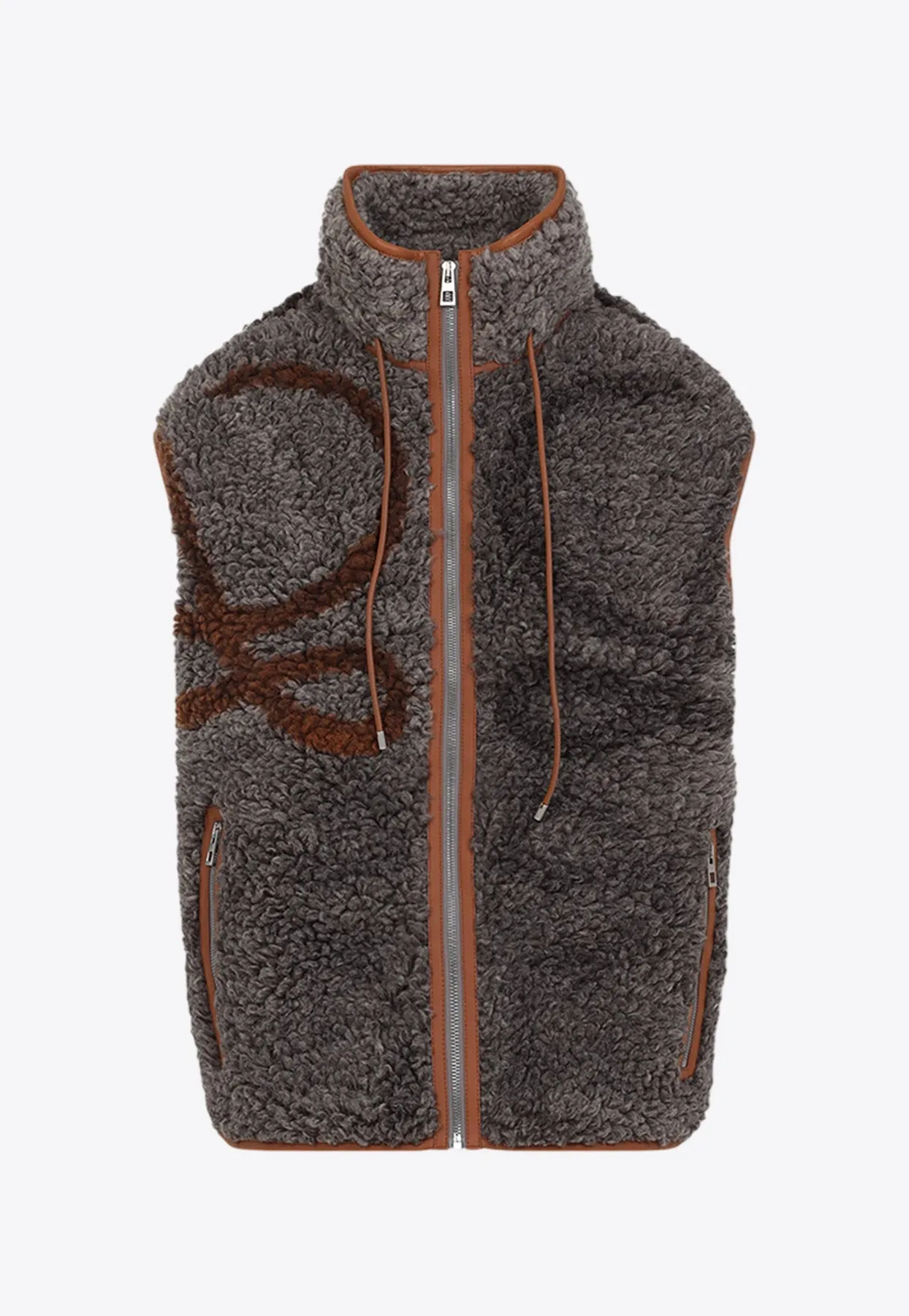 Leather-Trimmed Zip-Up Shearling Vest