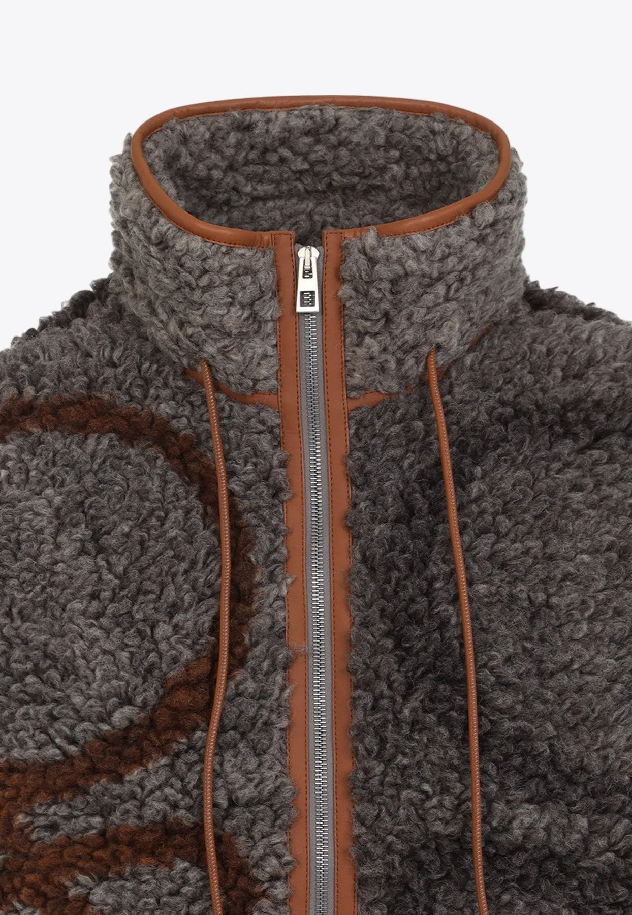 Leather-Trimmed Zip-Up Shearling Vest