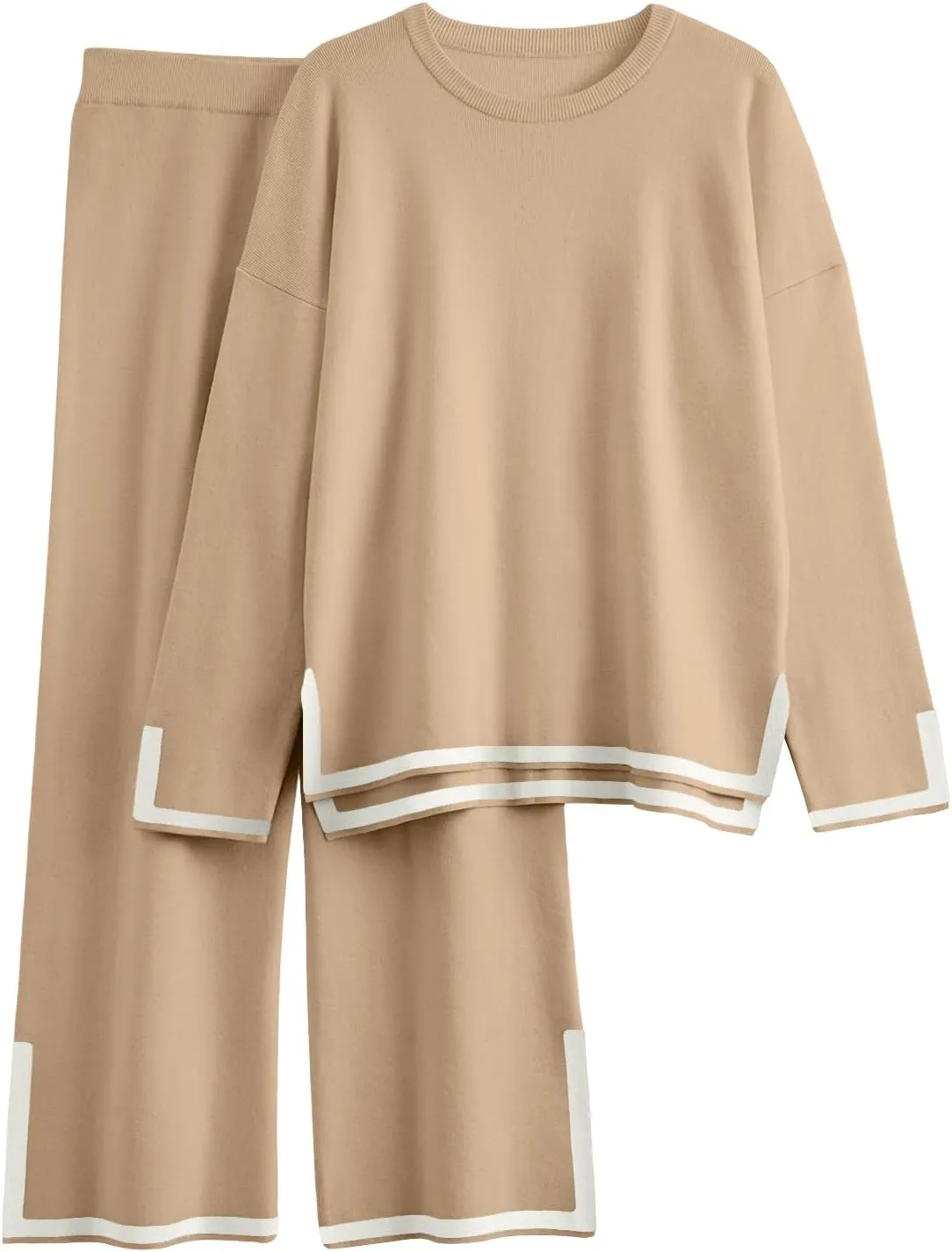 LILLUSORY Women Fall 2 Piece Lounge Set Outfits Sweatsuits Long Sleeve Sweater Tops Wide Leg Pants