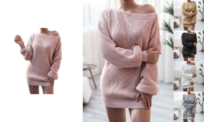 Long Sleeve Casual Loose Knitted Woolen Dress