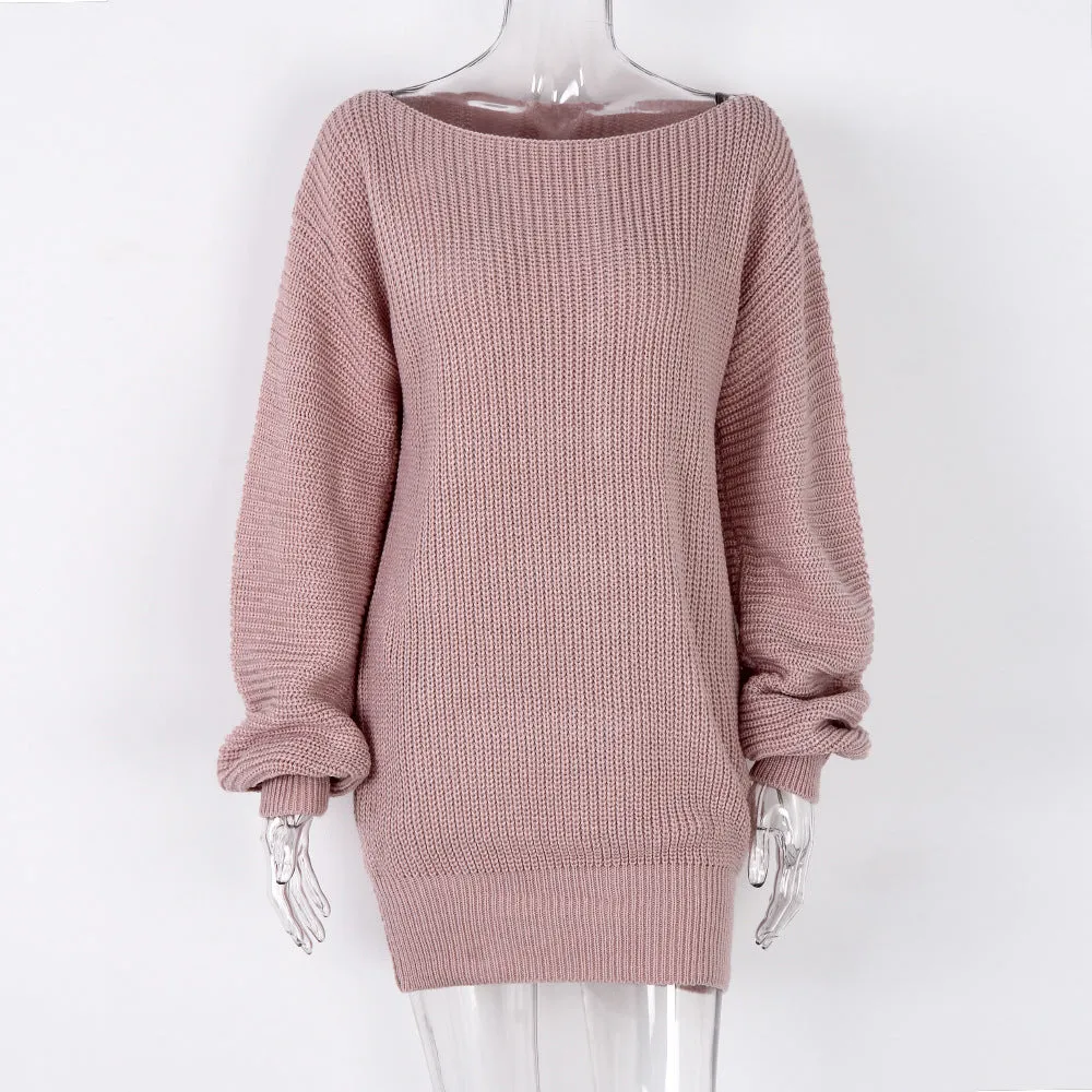 Long Sleeve Casual Loose Knitted Woolen Dress