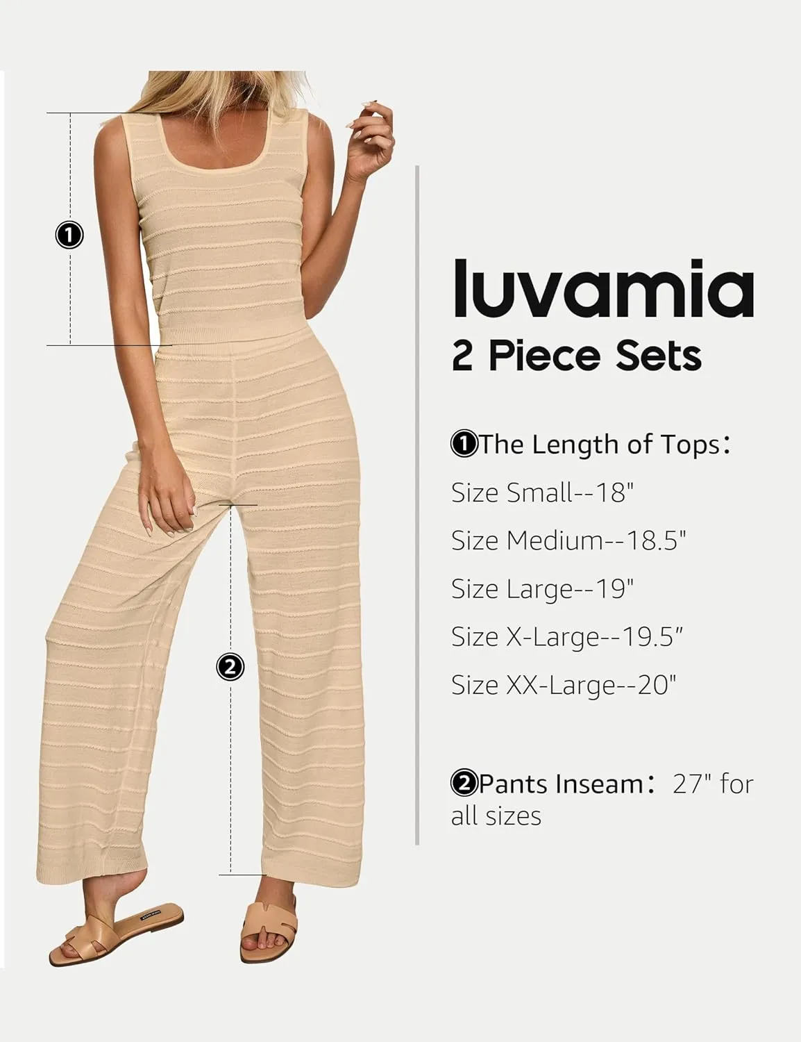 luvamia Knitted 2 Piece Sets for Women Summer Ribbed Tank Top with High Waisted Wide Leg Ankle Crop Pants Sets Vacation