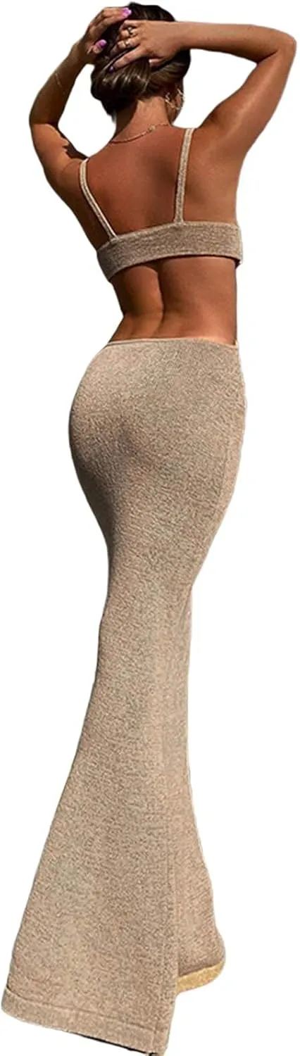 Meihuida Women Cut Out Dress Y2k Summer Sexy Halter Neck Sleeveless Backless Knitted Bodycon Cutout Dress