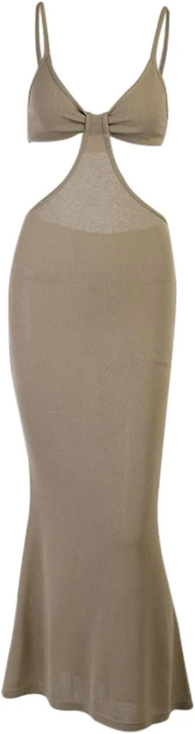 Meihuida Women Cut Out Dress Y2k Summer Sexy Halter Neck Sleeveless Backless Knitted Bodycon Cutout Dress