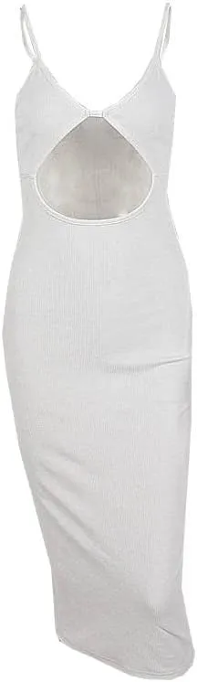 Meihuida Women Cut Out Dress Y2k Summer Sexy Halter Neck Sleeveless Backless Knitted Bodycon Cutout Dress