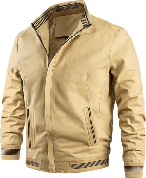 Men Bomber Jacket,Casual Fleece Lined Jacket Men Fall Winter Warm Full Zip Lightweight Jacket Outwear with Pockets