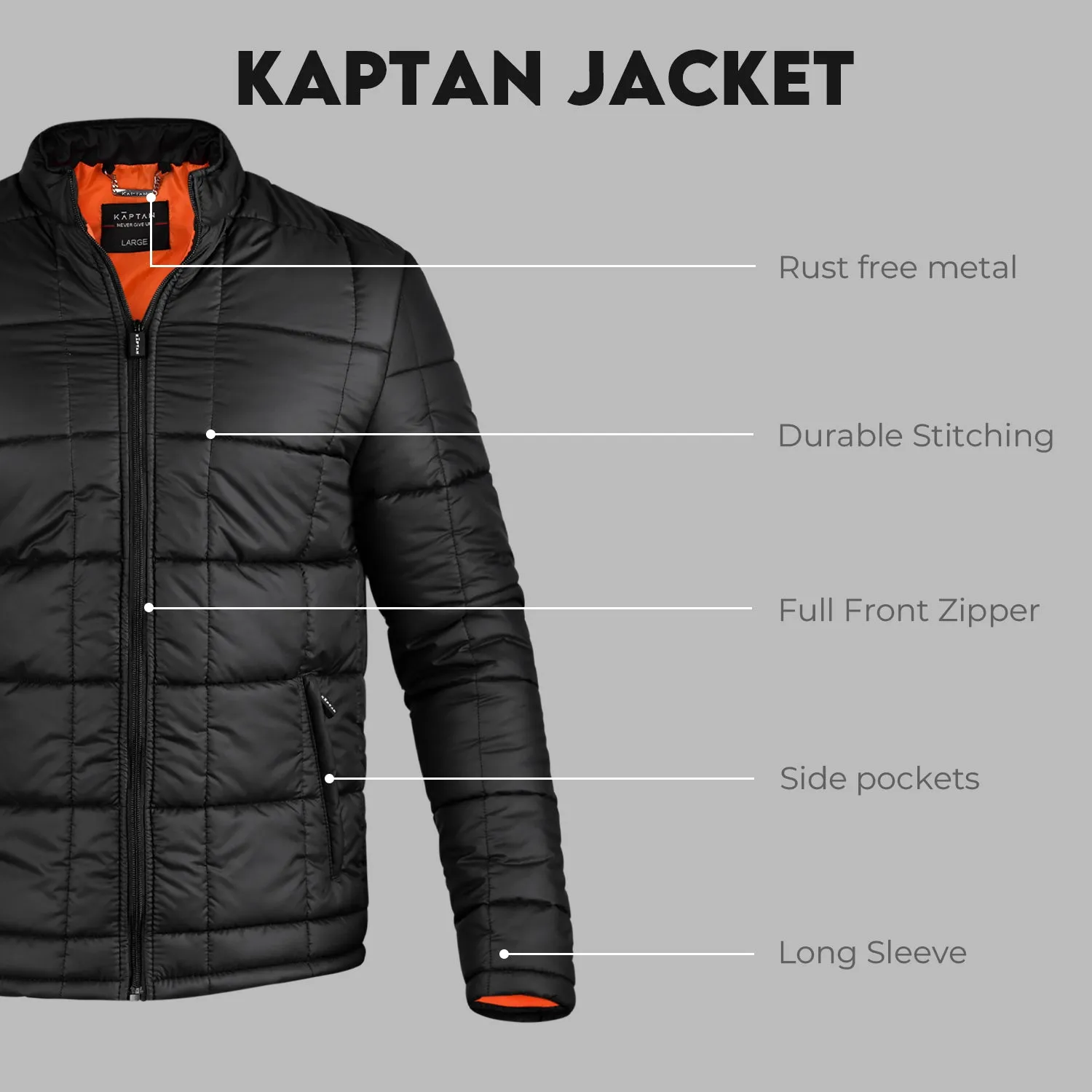 Mens Puffer Jacket Black | Kaptan