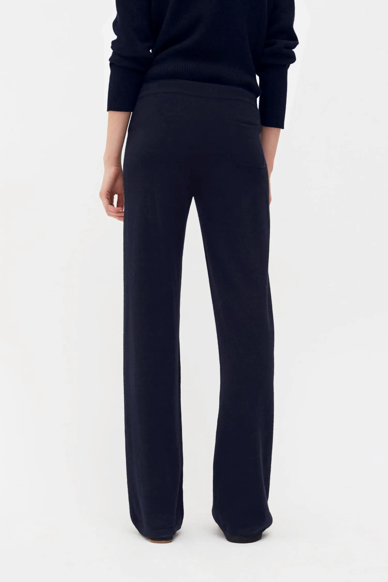 Navy Cashmere Wide-Leg Pants