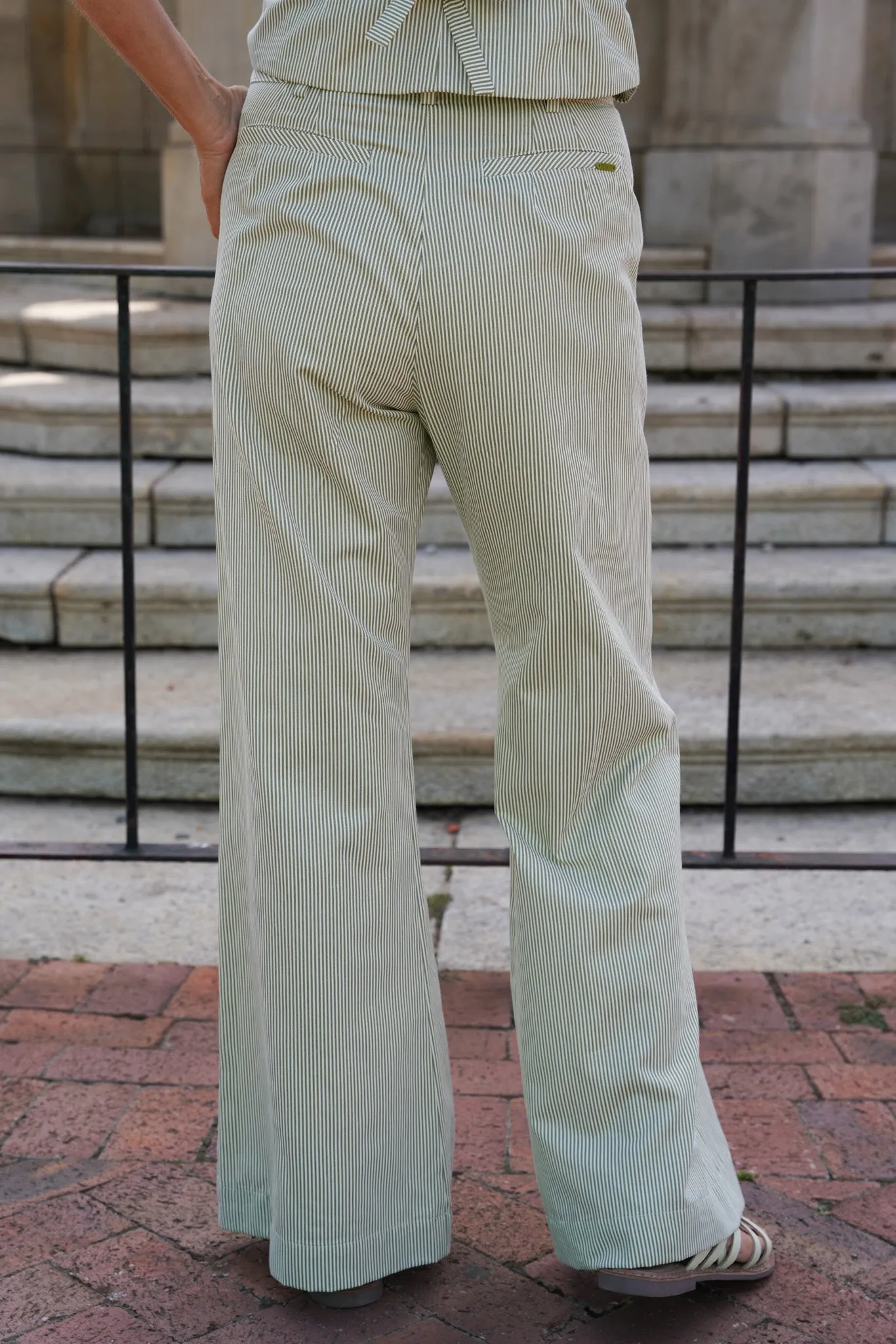 Olive Stripe Flare Leg Pants