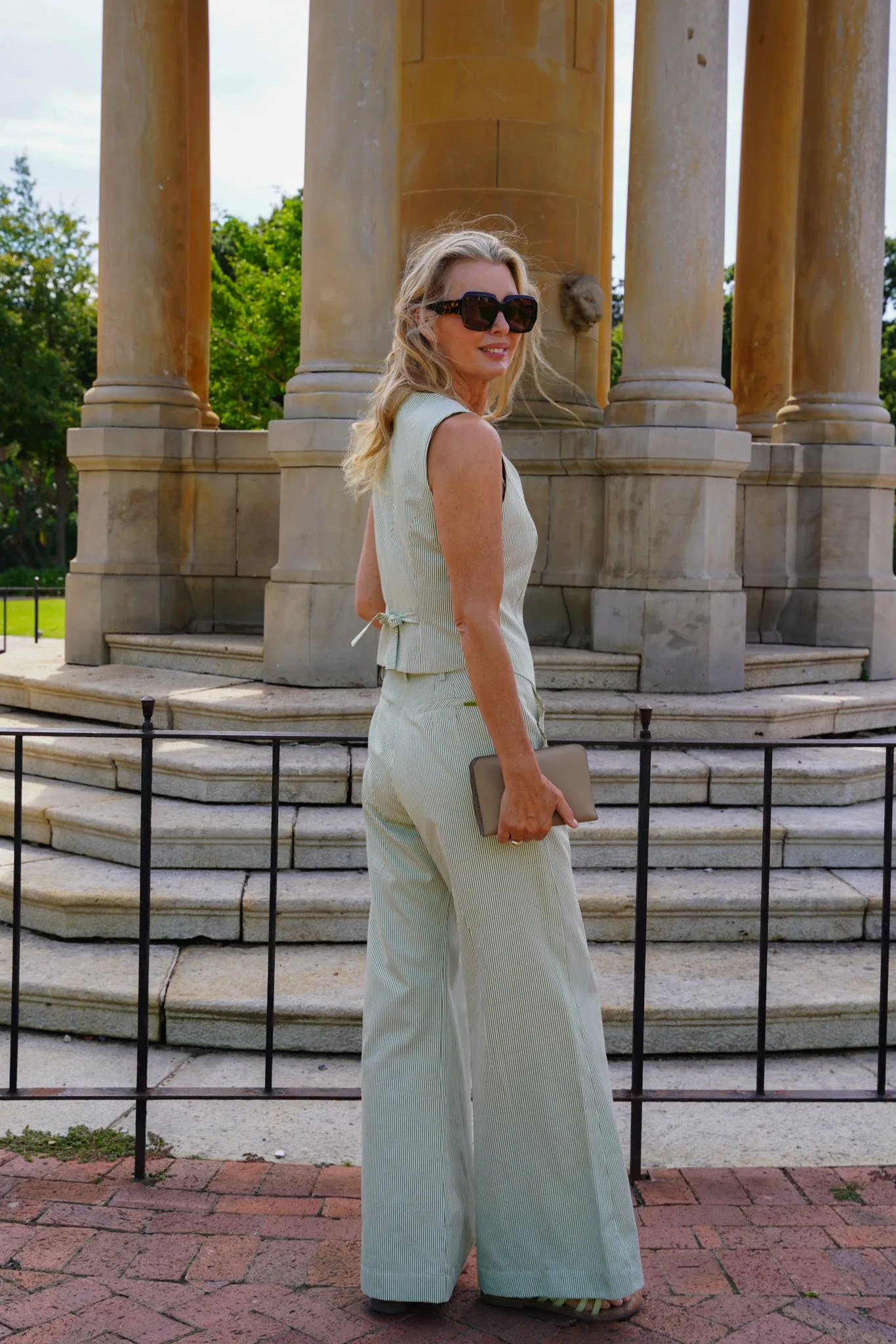Olive Stripe Flare Leg Pants