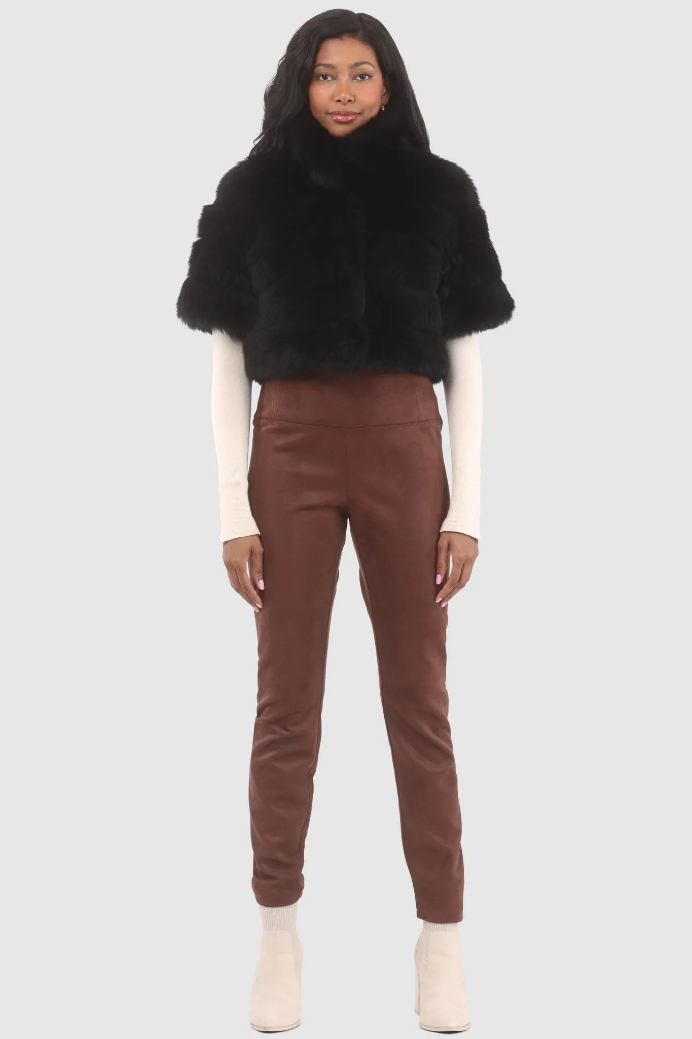 Reversible Merinillo Shearling Lamb Bolero with Cropped Sleeves