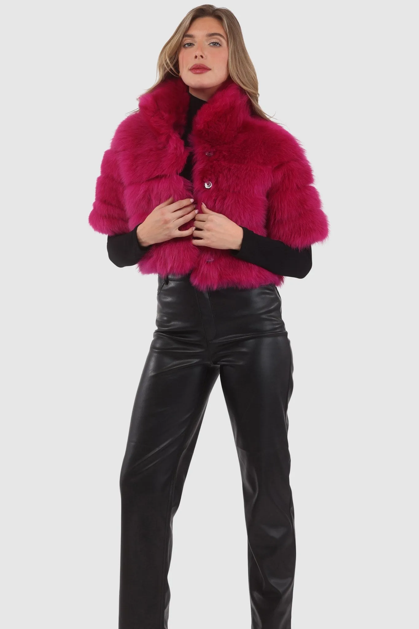 Reversible Merinillo Shearling Lamb Bolero with Cropped Sleeves