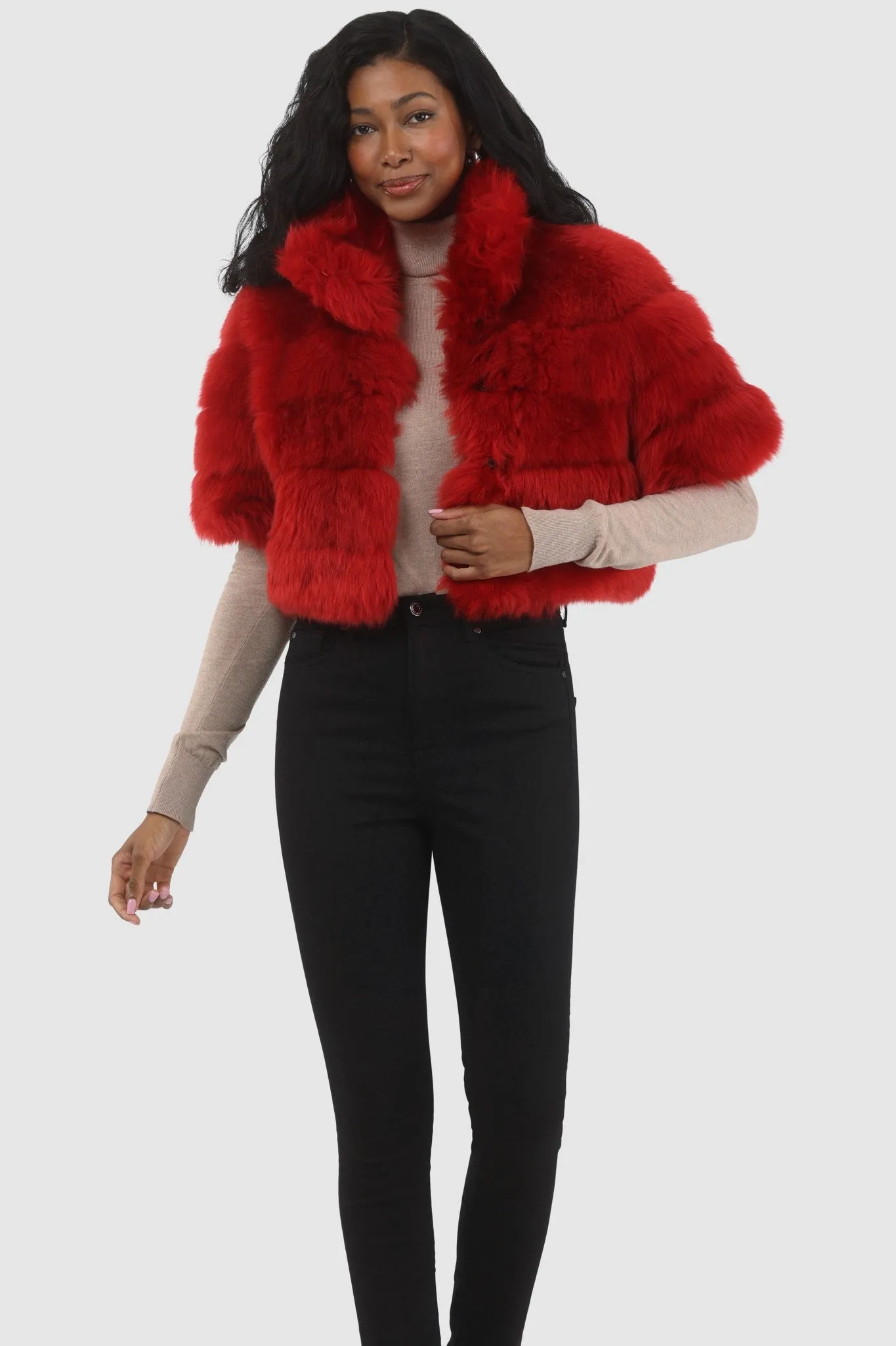 Reversible Merinillo Shearling Lamb Bolero with Cropped Sleeves