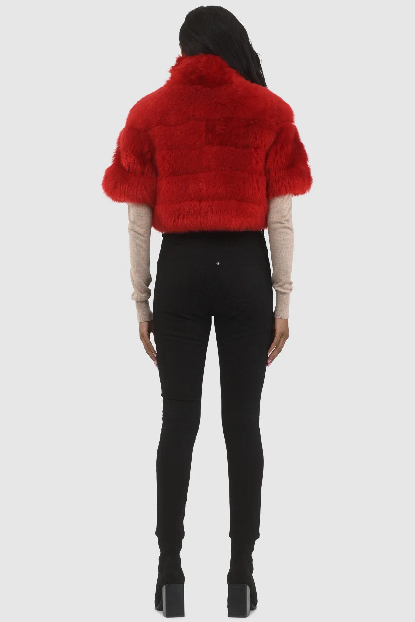 Reversible Merinillo Shearling Lamb Bolero with Cropped Sleeves