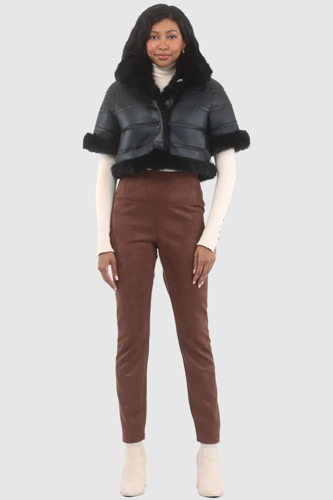 Reversible Merinillo Shearling Lamb Bolero with Cropped Sleeves
