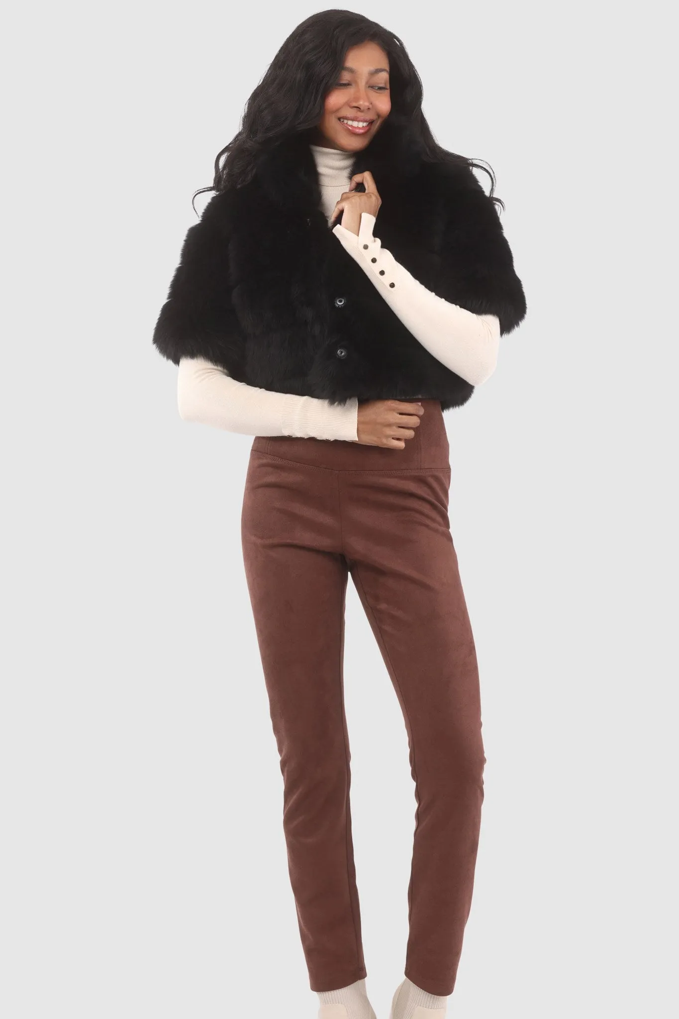 Reversible Merinillo Shearling Lamb Bolero with Cropped Sleeves