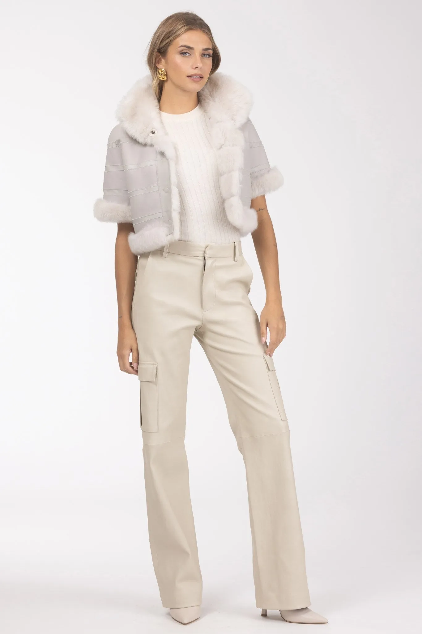 Reversible Merinillo Shearling Lamb Bolero with Cropped Sleeves
