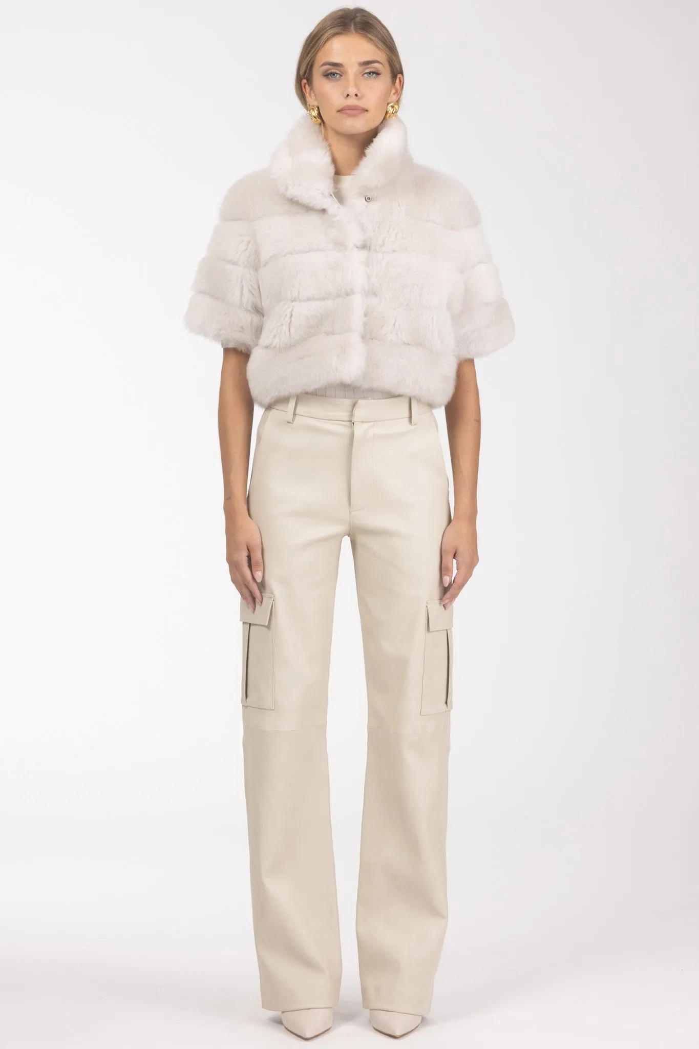 Reversible Merinillo Shearling Lamb Bolero with Cropped Sleeves
