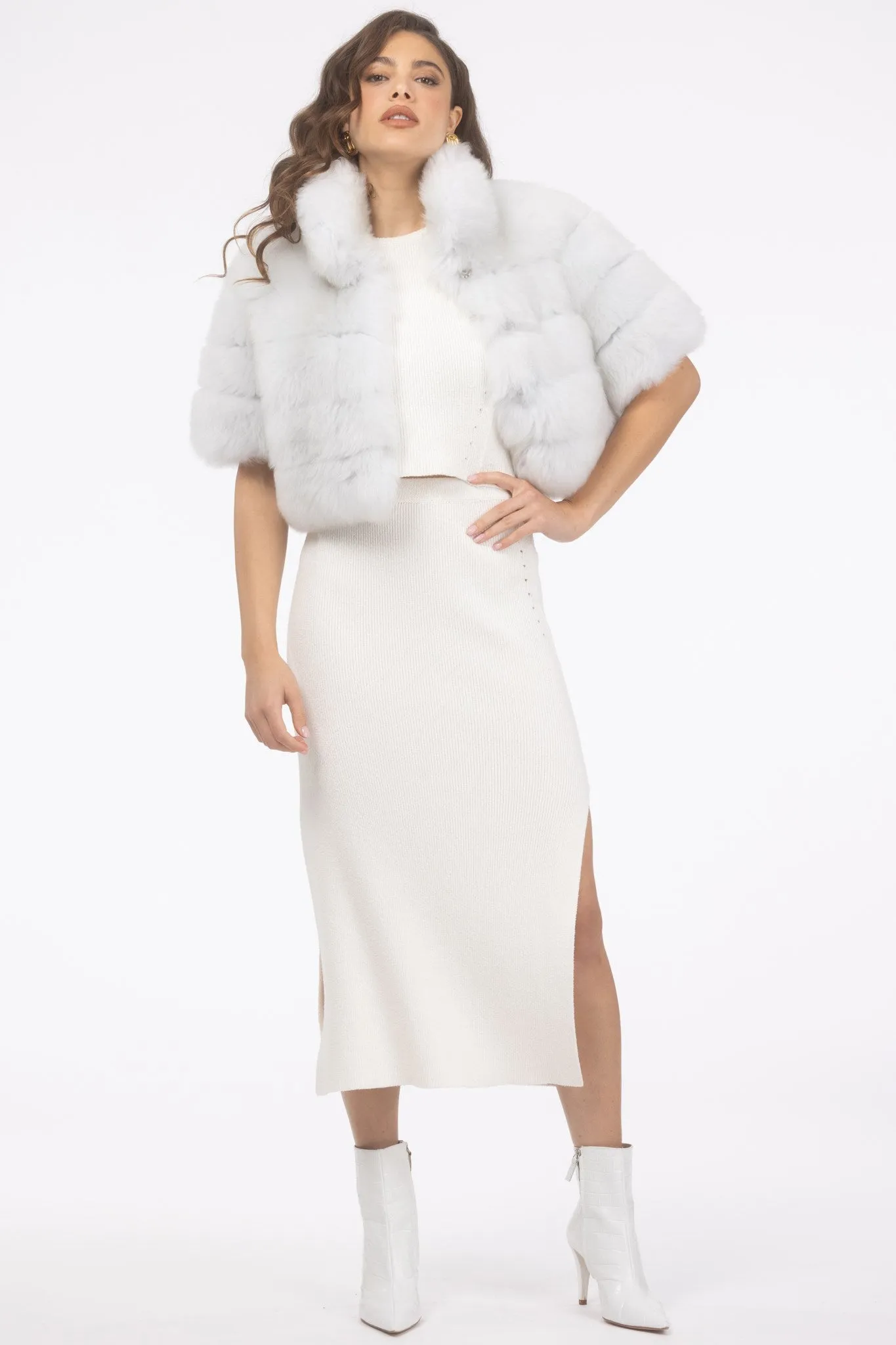 Reversible Merinillo Shearling Lamb Bolero with Cropped Sleeves