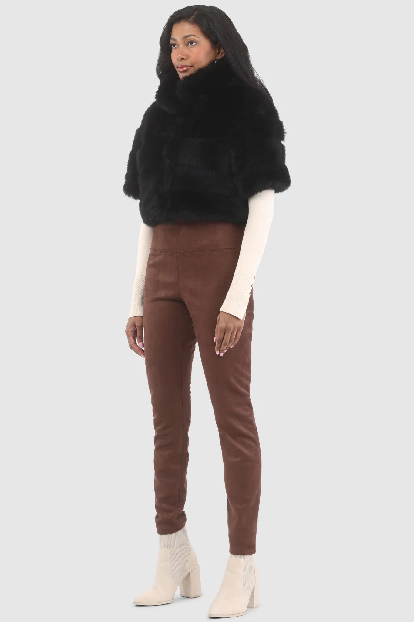 Reversible Merinillo Shearling Lamb Bolero with Cropped Sleeves
