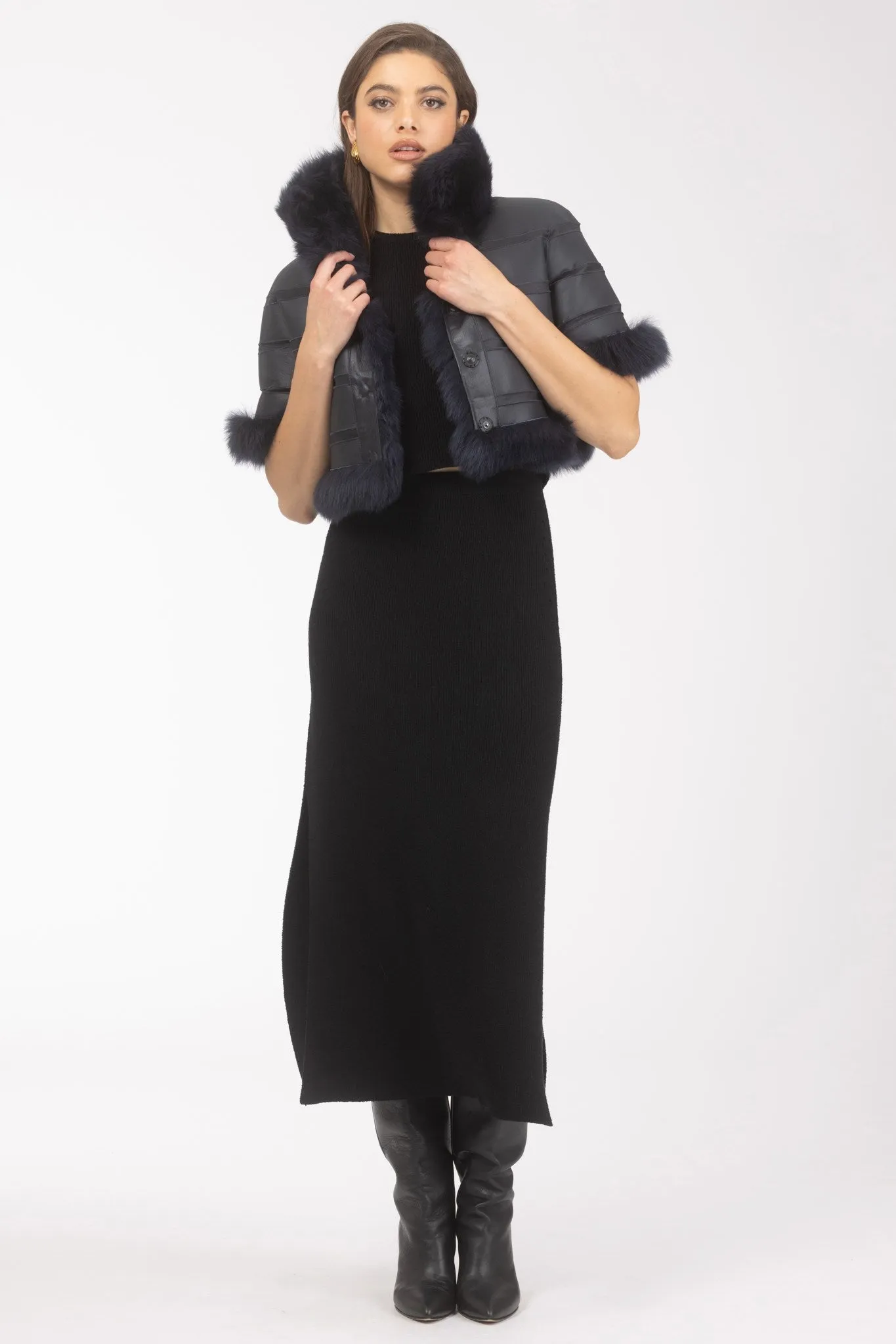 Reversible Merinillo Shearling Lamb Bolero with Cropped Sleeves