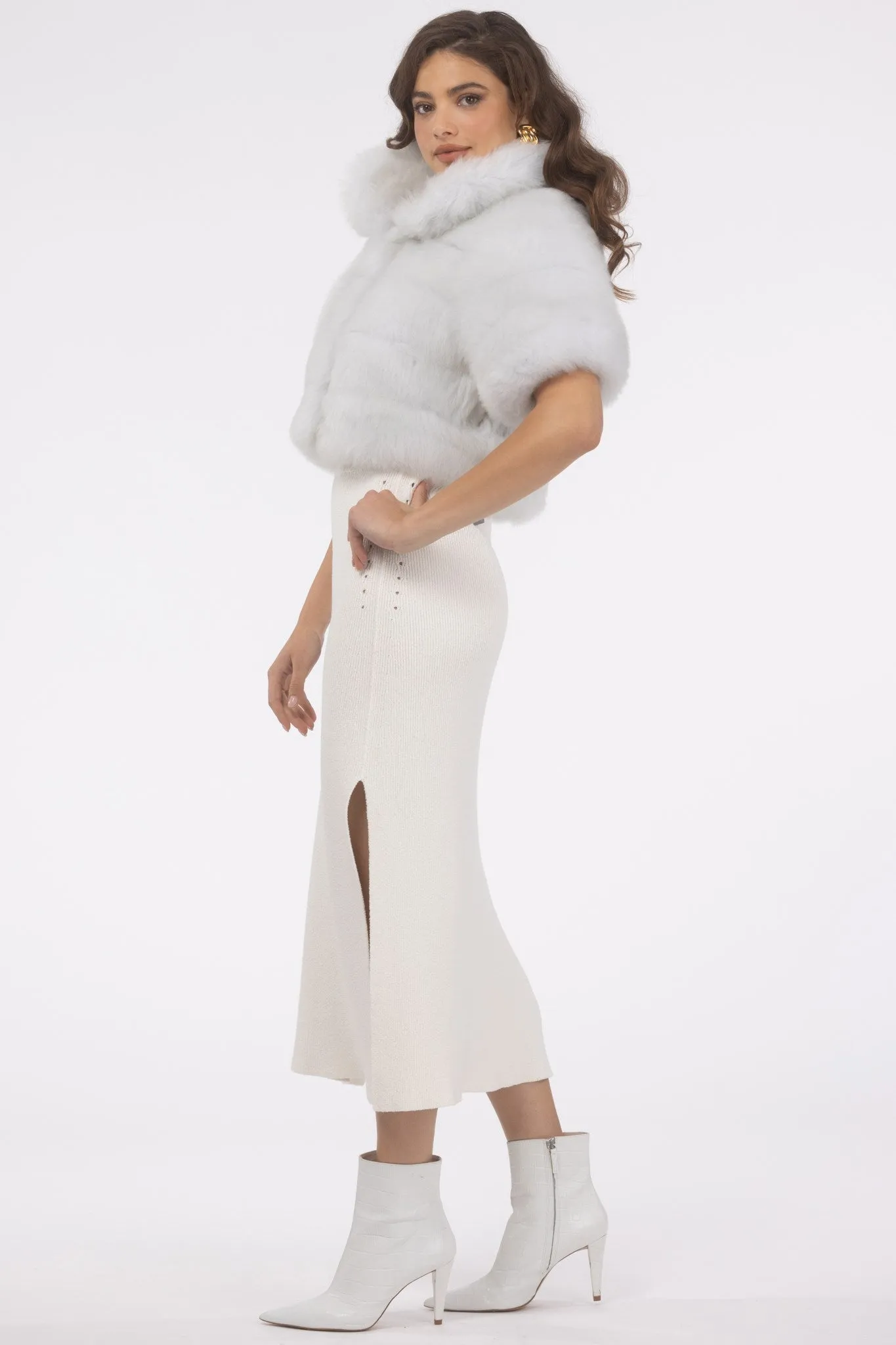 Reversible Merinillo Shearling Lamb Bolero with Cropped Sleeves
