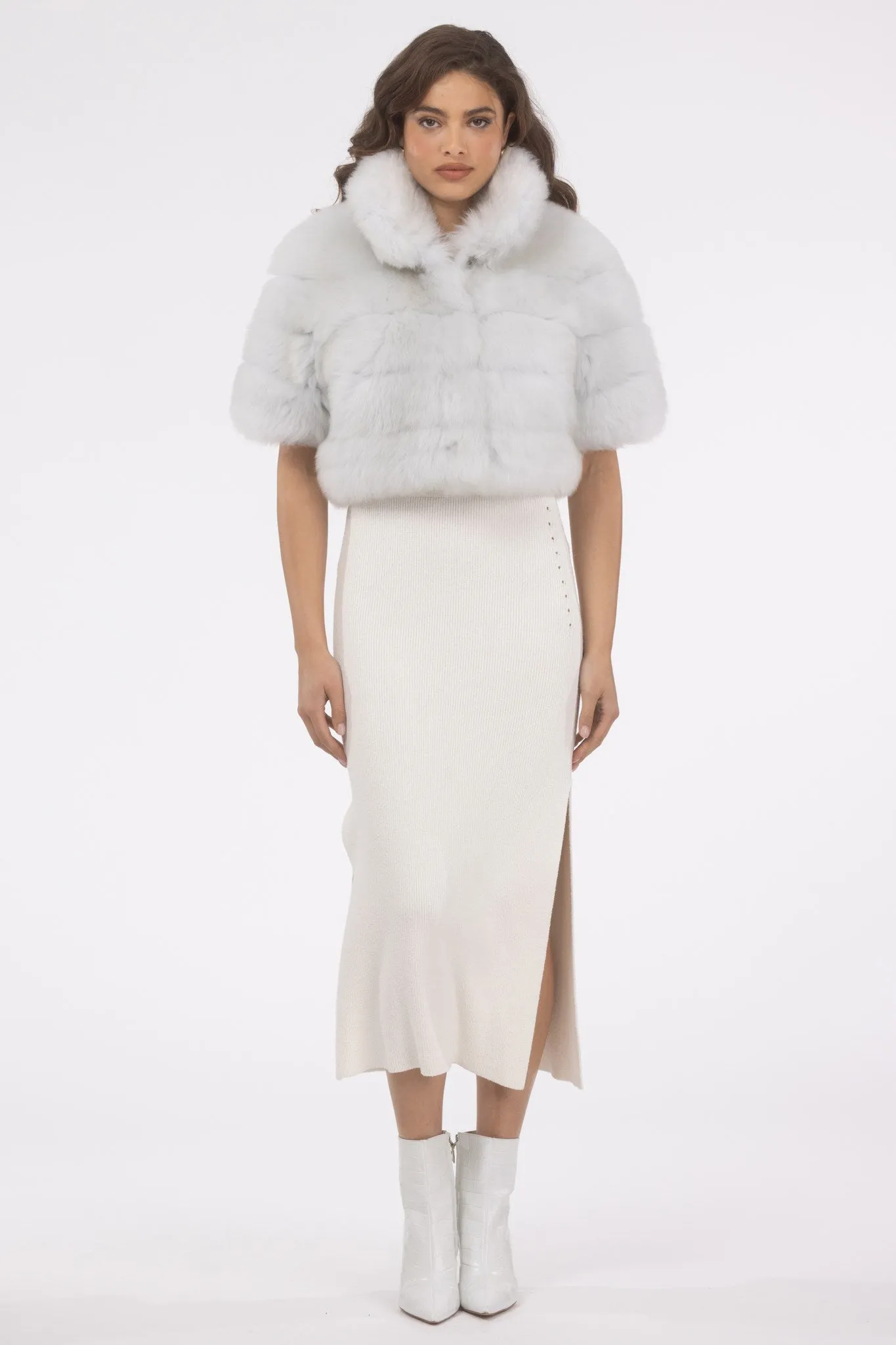 Reversible Merinillo Shearling Lamb Bolero with Cropped Sleeves