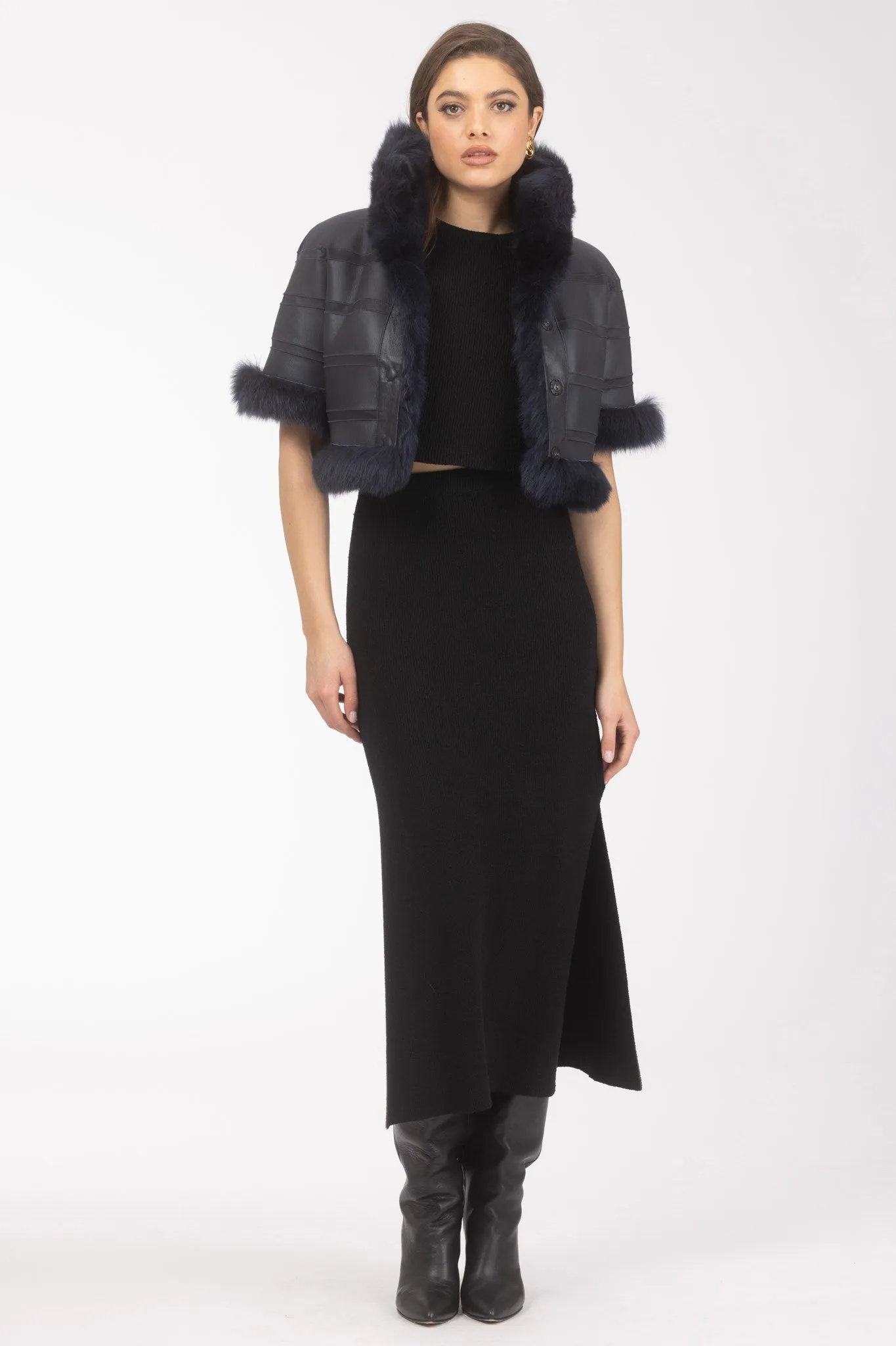 Reversible Merinillo Shearling Lamb Bolero with Cropped Sleeves